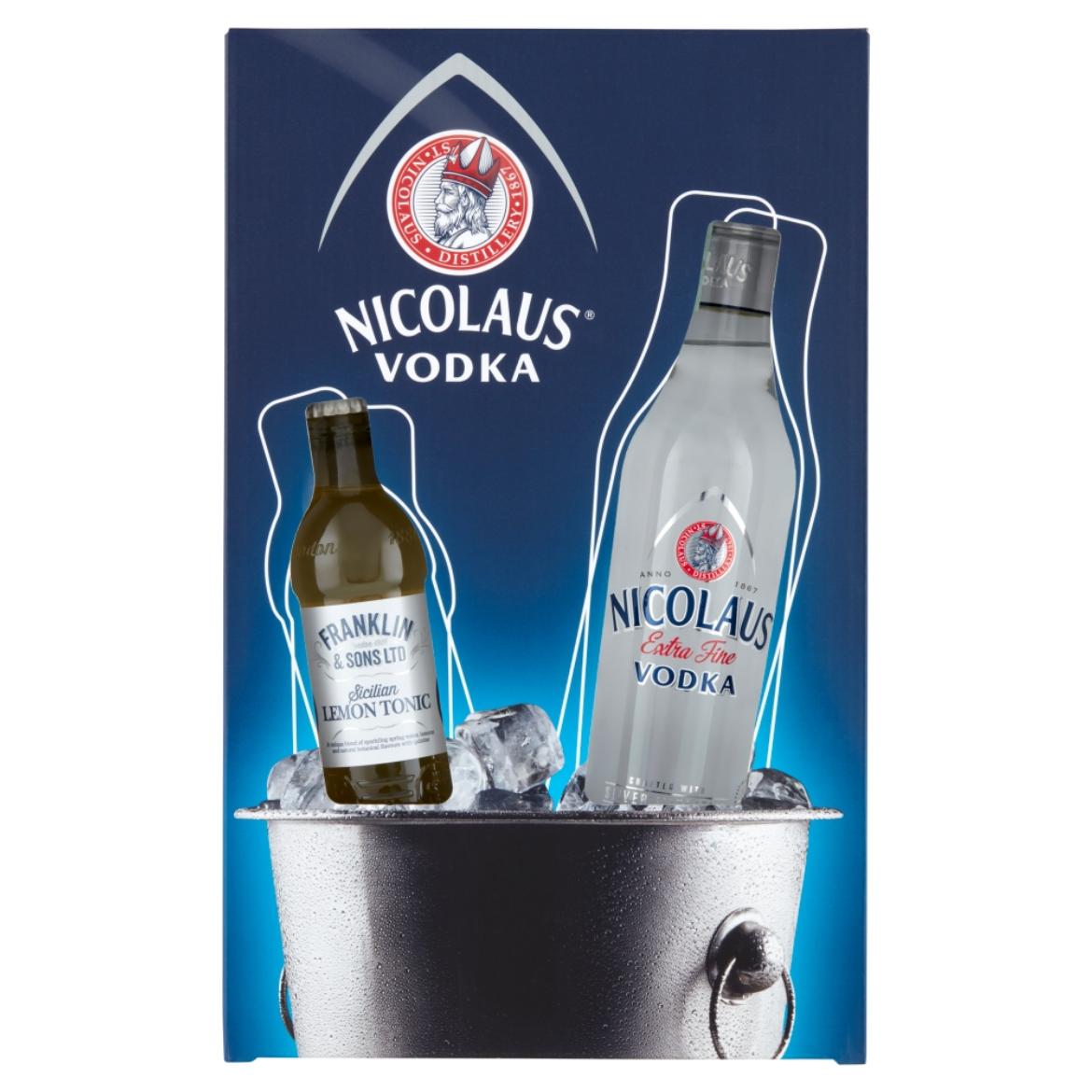Nicolaus Extra Fine vodka 38% 500 ml + Franklin & Sons LTD Sicilian Lemon tonic 200 ml díszdobozban