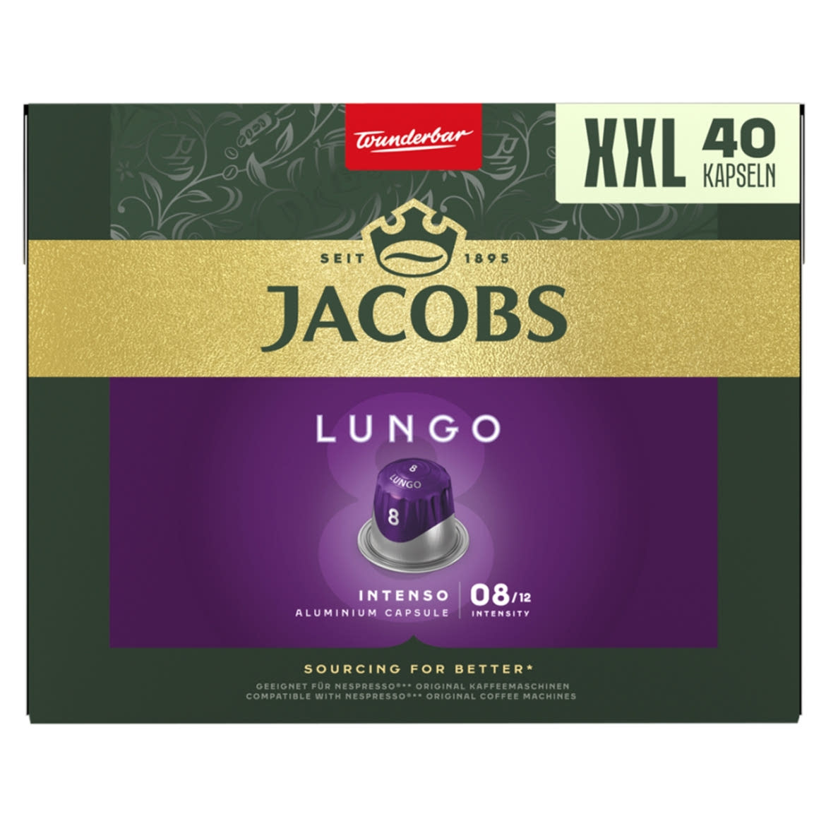 Jacobs Lungo 8 Intenso őrölt-pörkölt kávé kapszulában 40 db