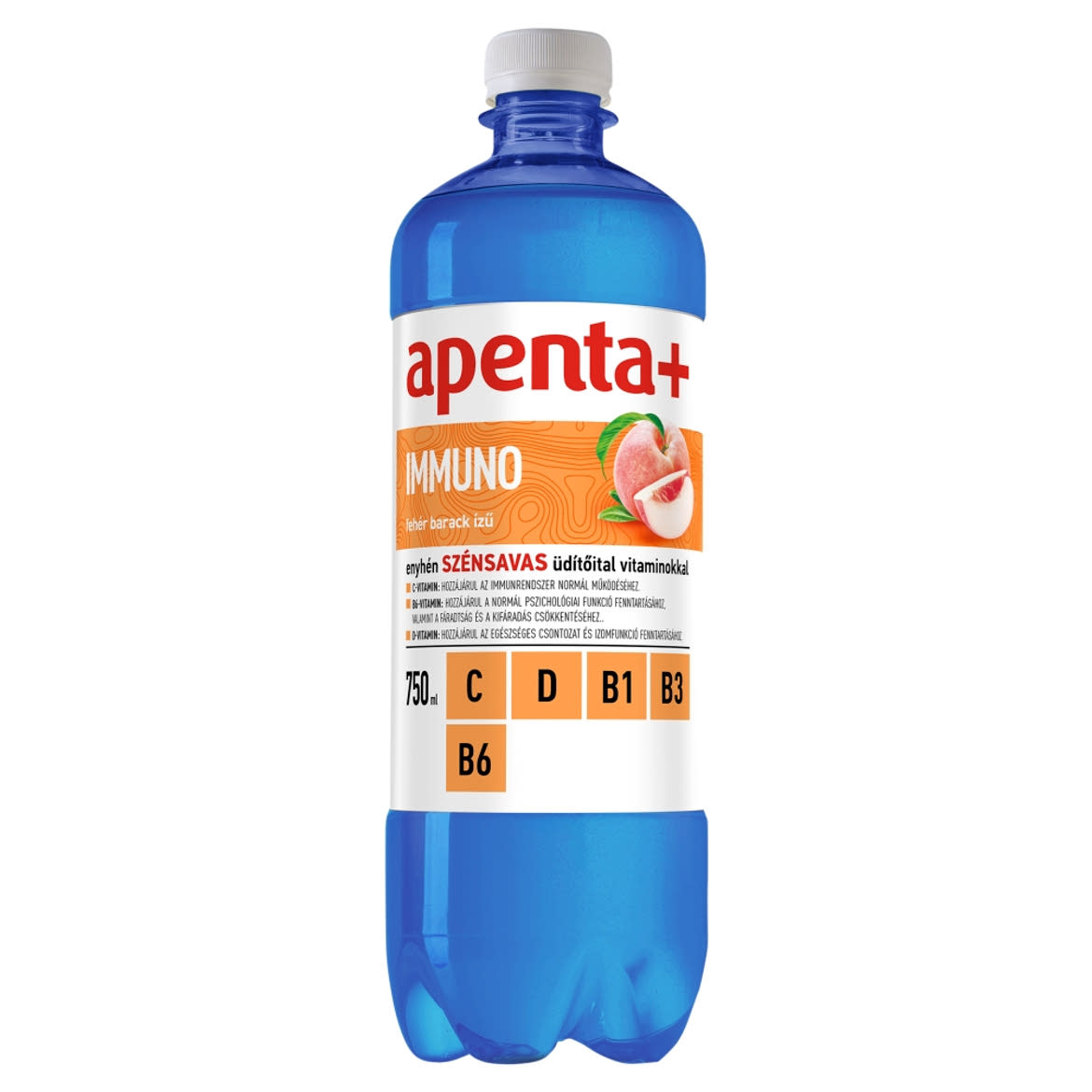 Apenta+ Immuno fehér barack ízű, enyhén szénsavas üdítőital