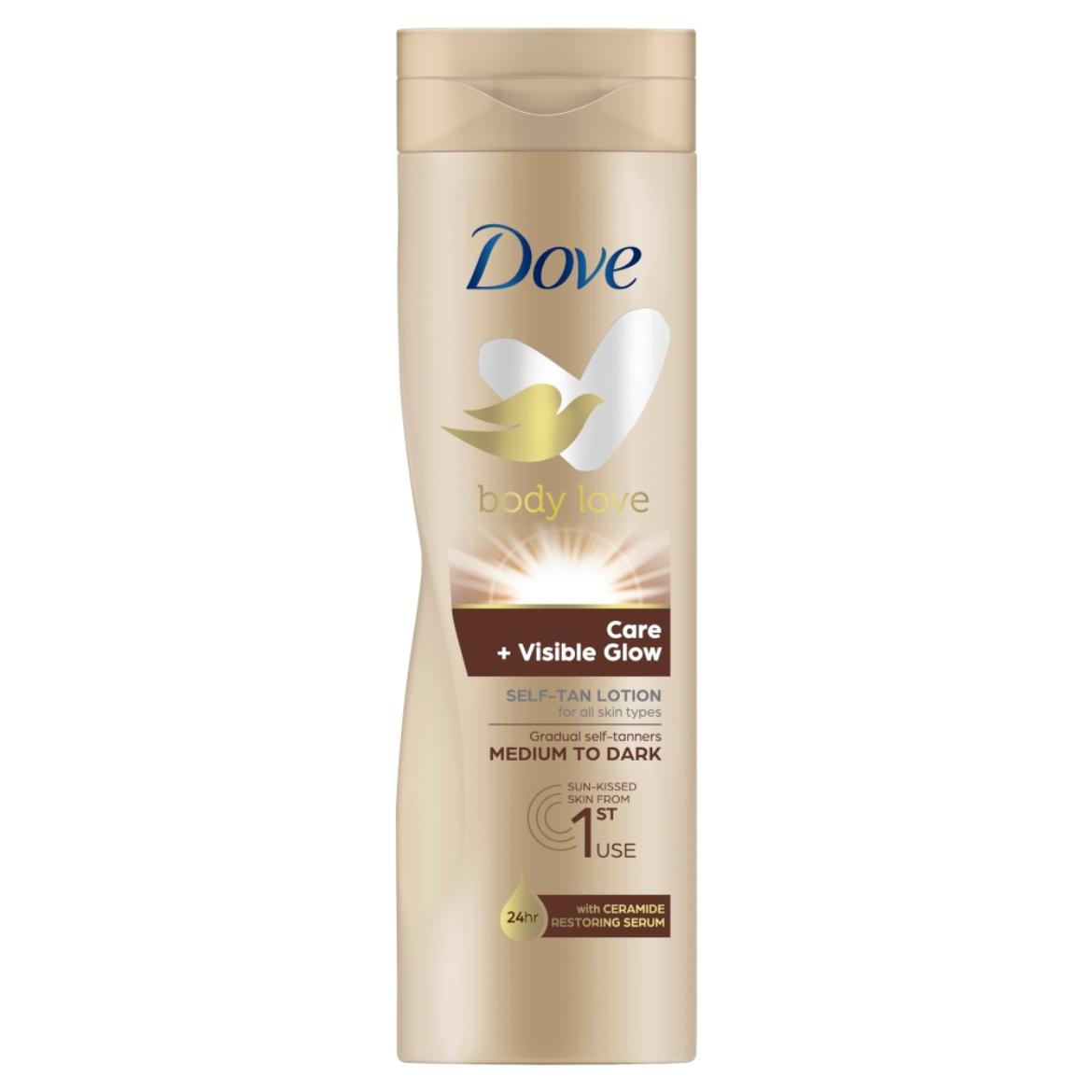 Dove Body Love Care + Visible Glow önbarnító testápoló a közepes-sötét árnyalatú bőrért