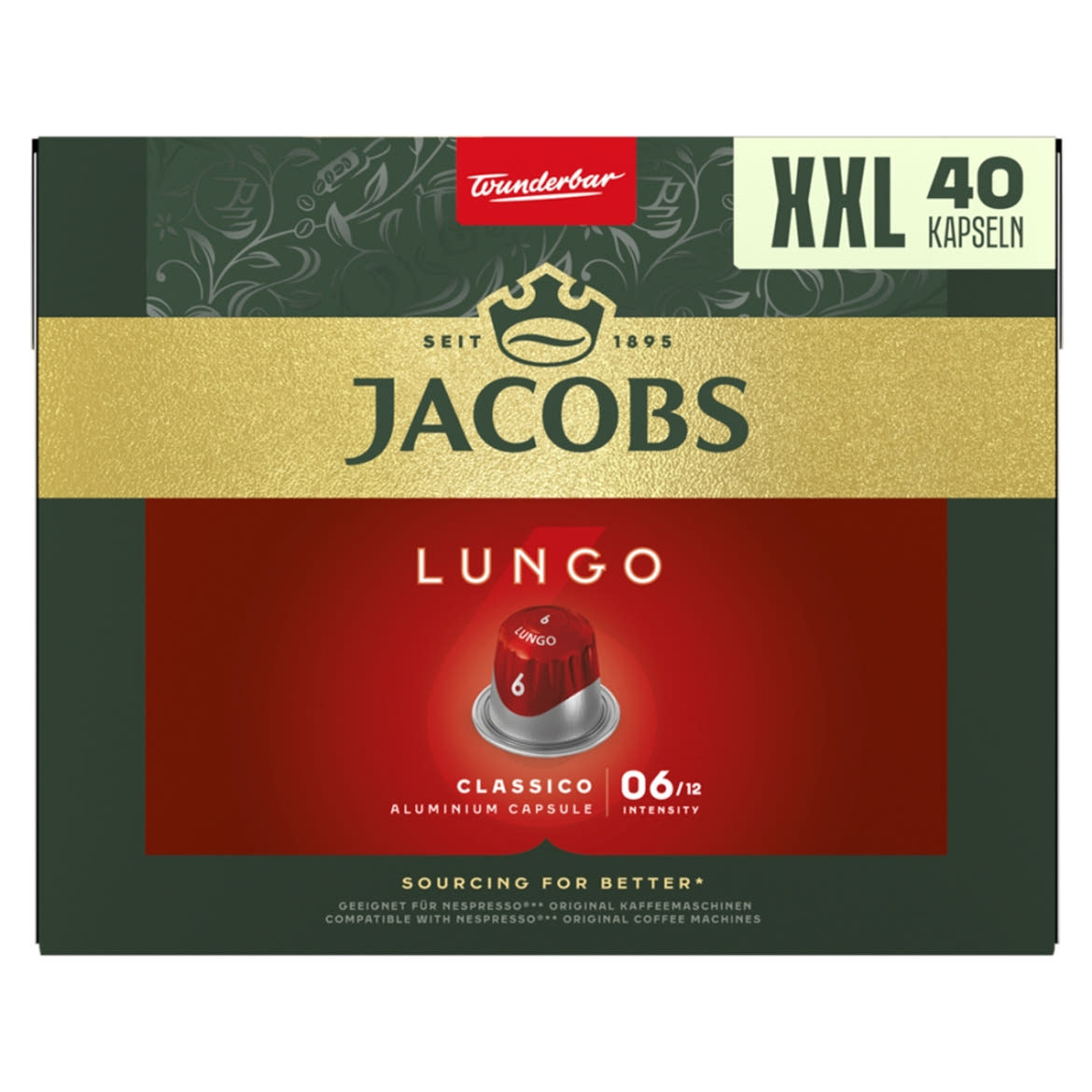 Jacobs Lungo 6 Classico őrölt-pörkölt kávé kapszulában 40 db