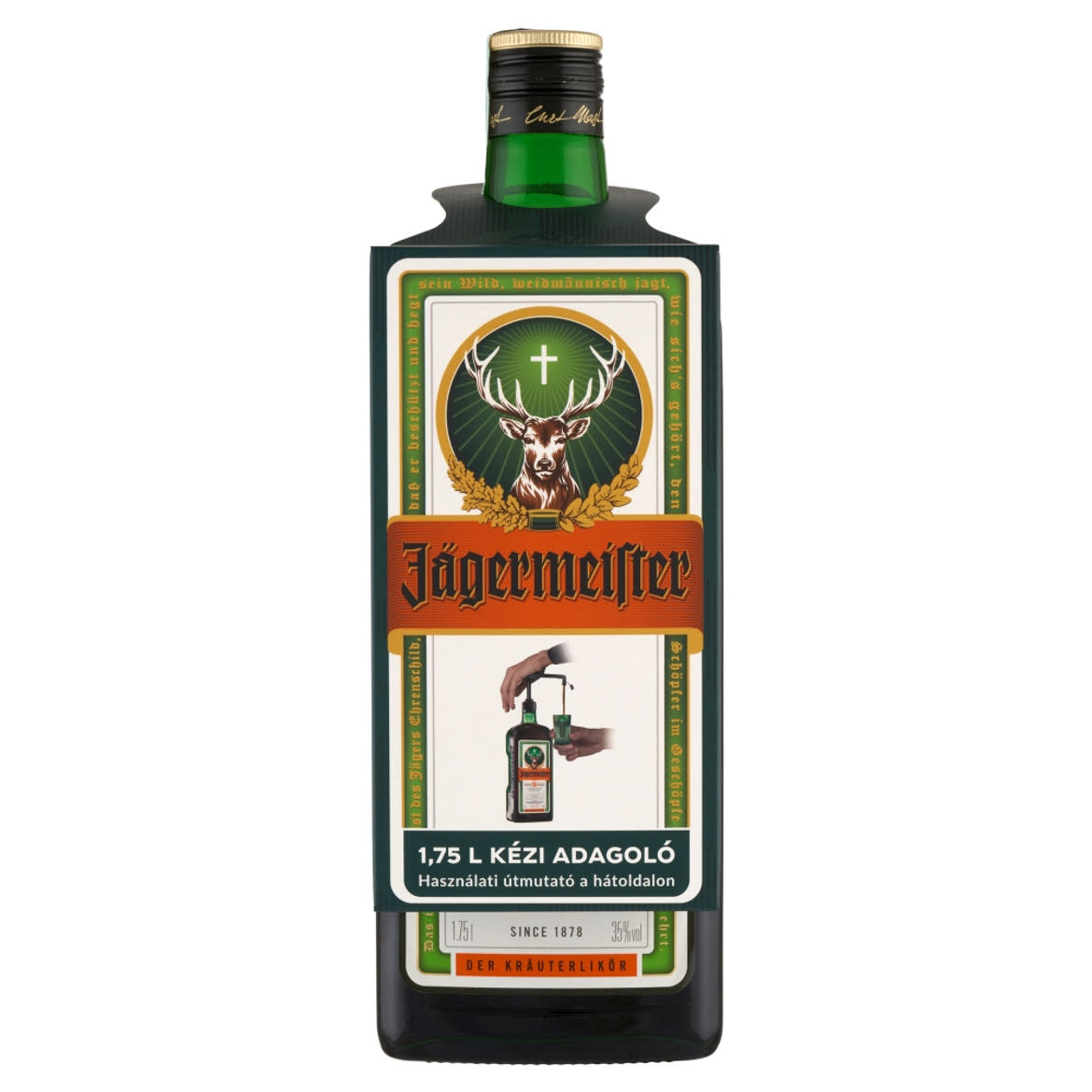 Jägermeister gyógynövény likőr kézi adagolóval 35% 1,75 l