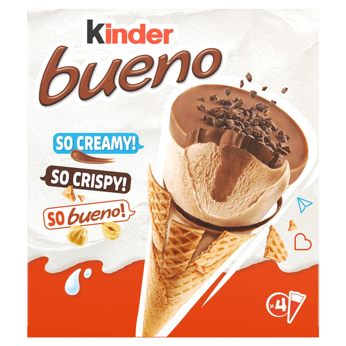 Kinder Bueno Classic mogyorós jégkrém mogyorós töltelékkel ostyatölcsérben 4 db, 360 ml /