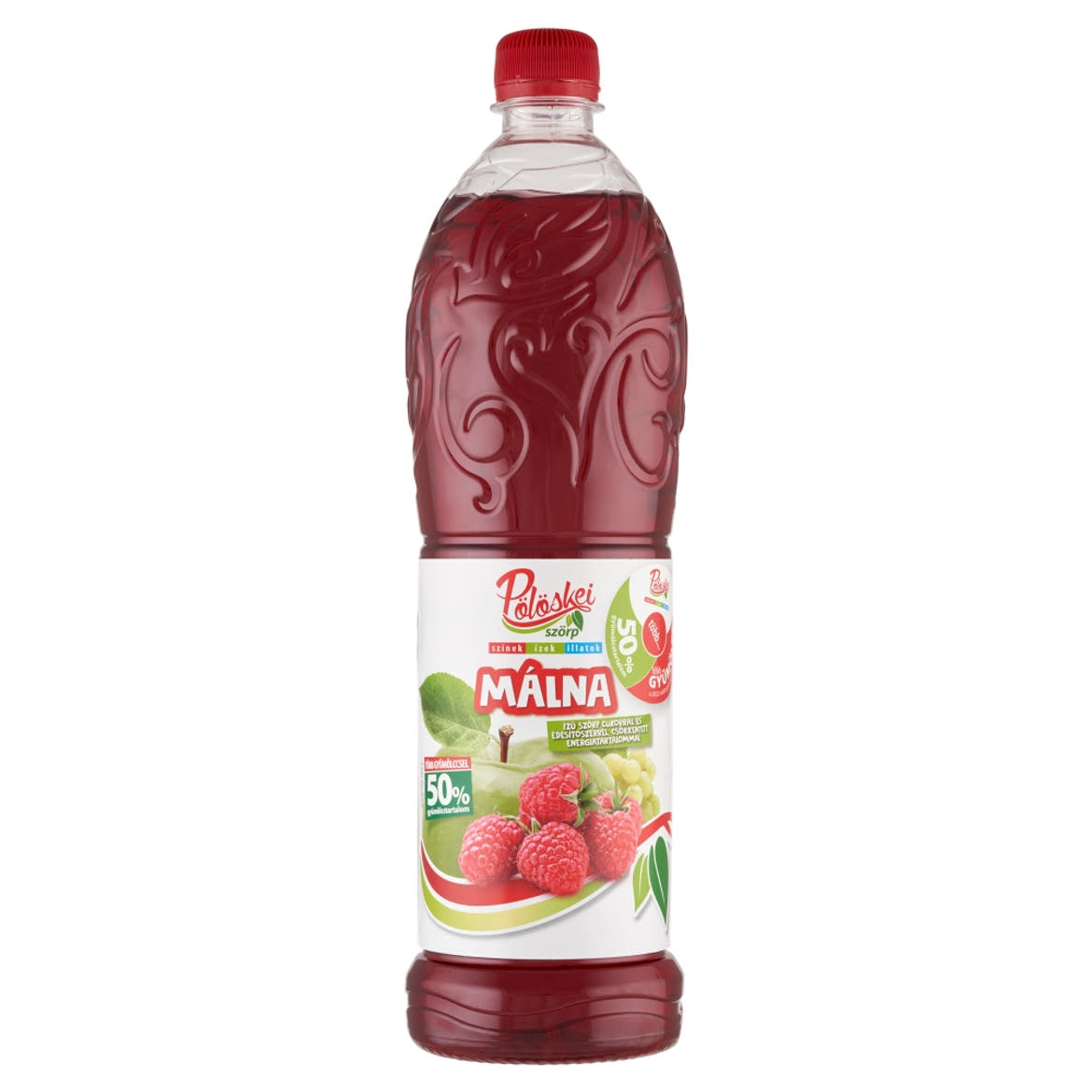 Pölöskei gyümölcsszörp málna, cukorral és édesítőszerrel