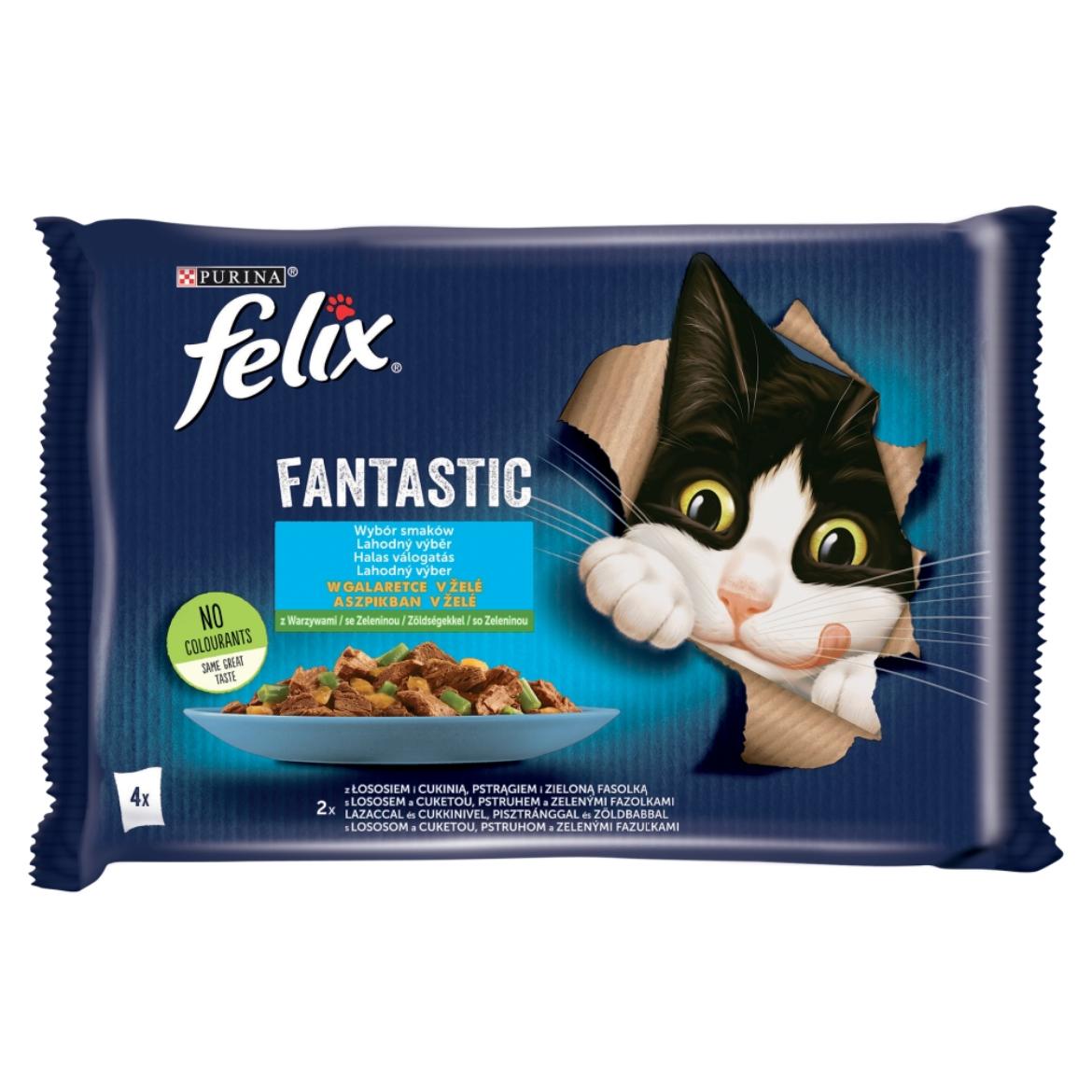 Felix Fantastic Lazaccal/Pisztránggal aszpikban nedves macskaeledel 4 x (340 g)