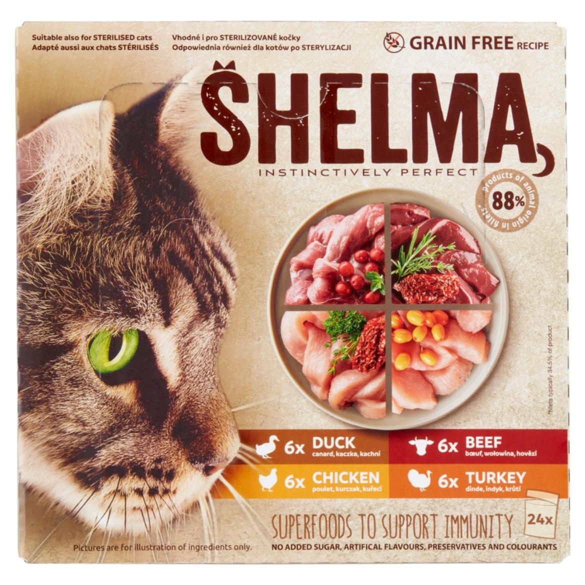 Shelma gabonamentes párolt filé teljes értékű állateledel felnőtt macskák számára 24x85g