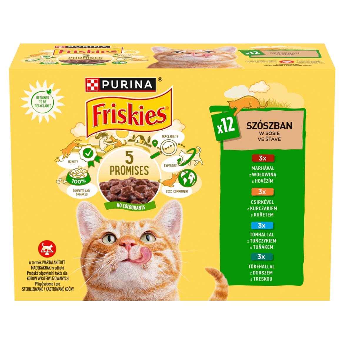 Friskies Szószban Marhával/Csirkével/Tonhallal/Tőkehallal nedves macskaeledel 12 x