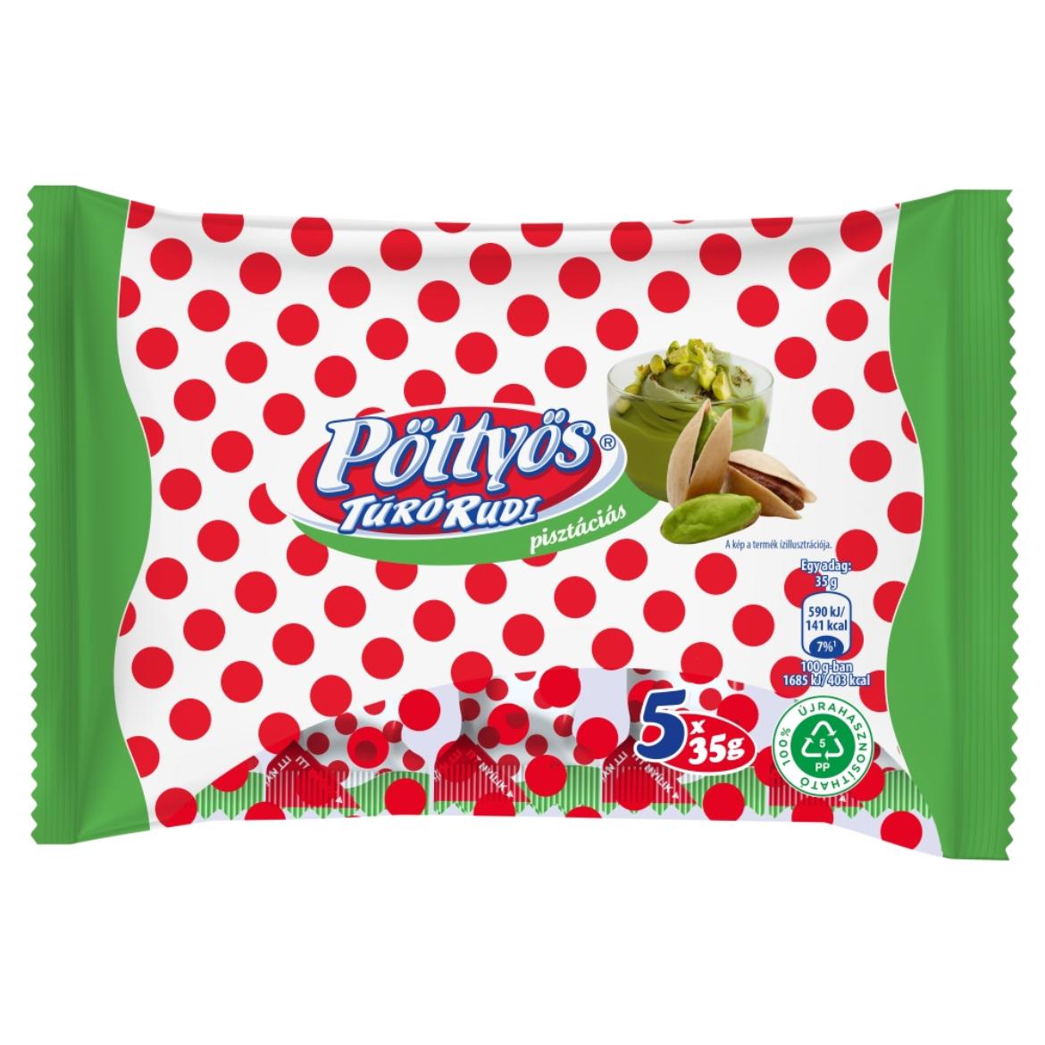 Pöttyös Túró Rudi túródesszert kakaós étbevonattal, pisztáciás töltelékkel 5x 35g