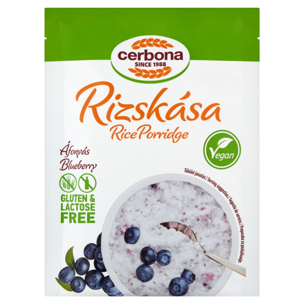Cerbona Vegan gluténmentes, laktózmentes áfonyás rizskása