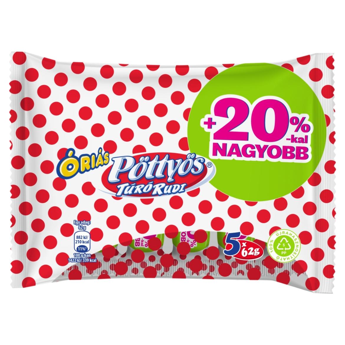 Pöttyös Óriás Túró Rudi natúr túródesszert kakaós étbevonattal 5 x  (310 g)