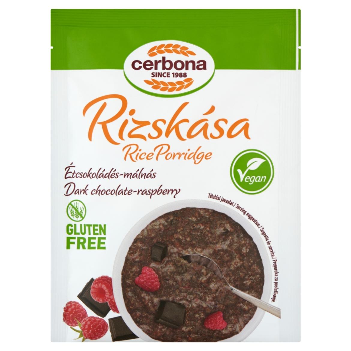 Cerbona Vegan gluténmentes, étcsokoládés rizskása málnával
