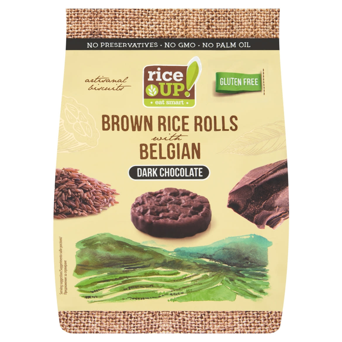 RiceUp! Eat Smart teljes kiőrlésű barna rizs snack étcsokoládéval