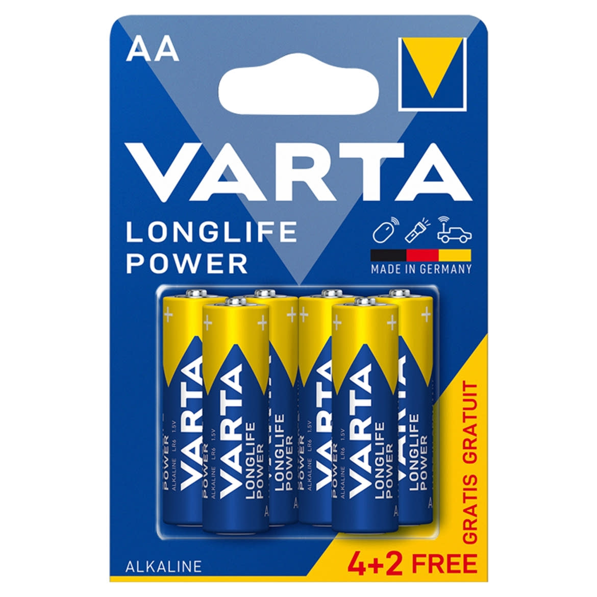 Varta Longlife Power AA LR6 1,5 V nagy teljesítményű alkáli elem 6 db