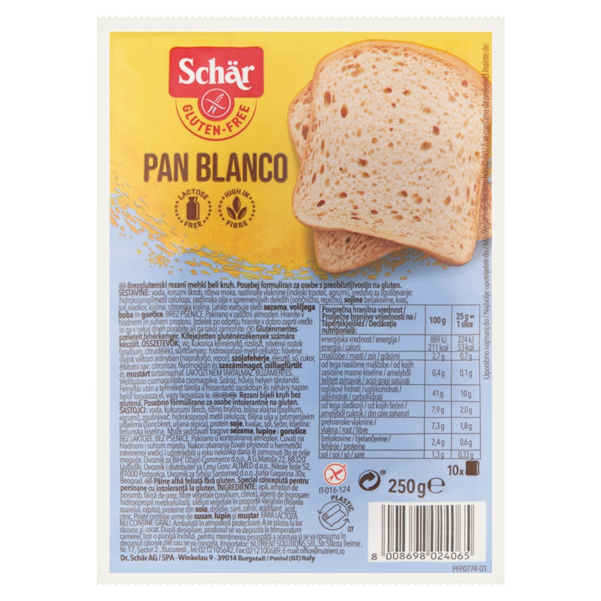 Schär gluténmentes szeletelt fehérkenyér