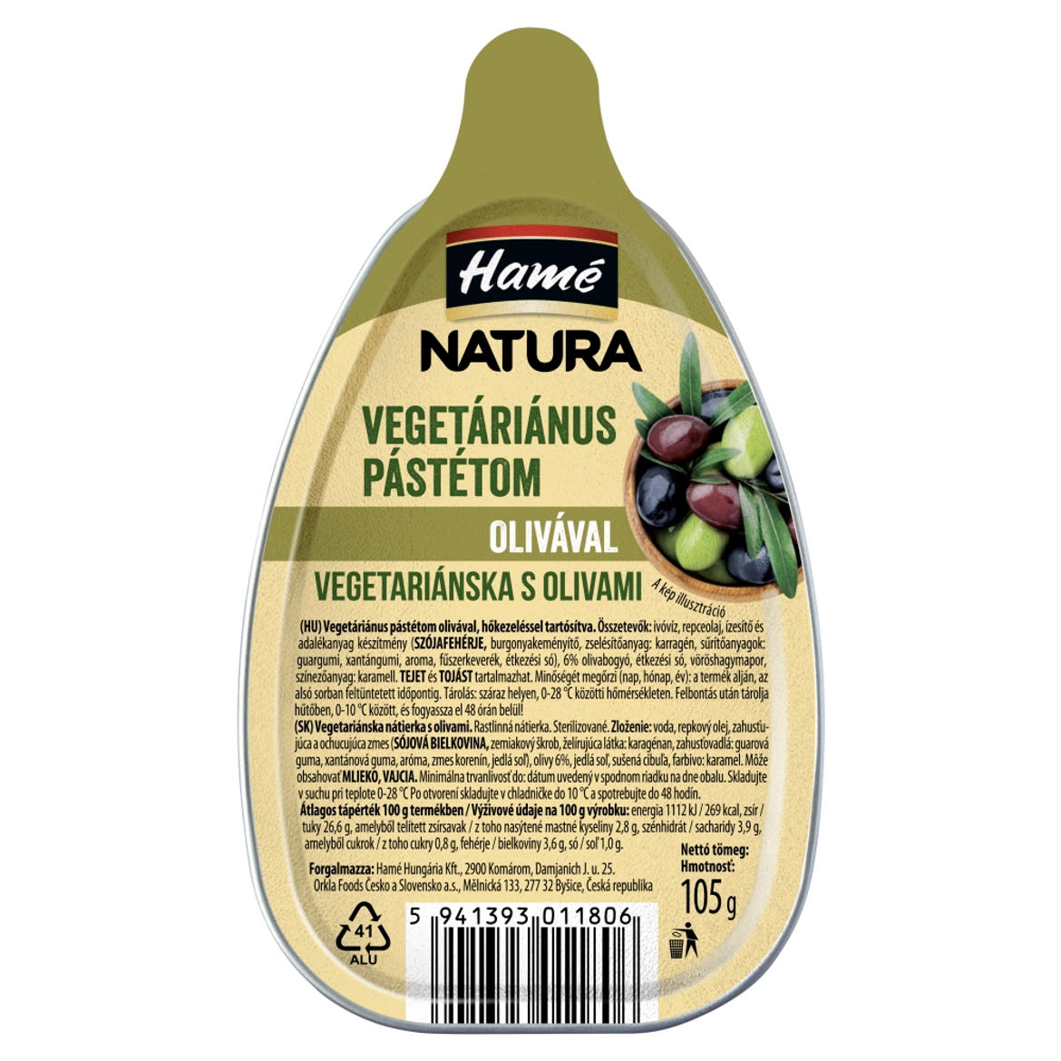 Hamé Natura vegetáriánus pástétom olívával