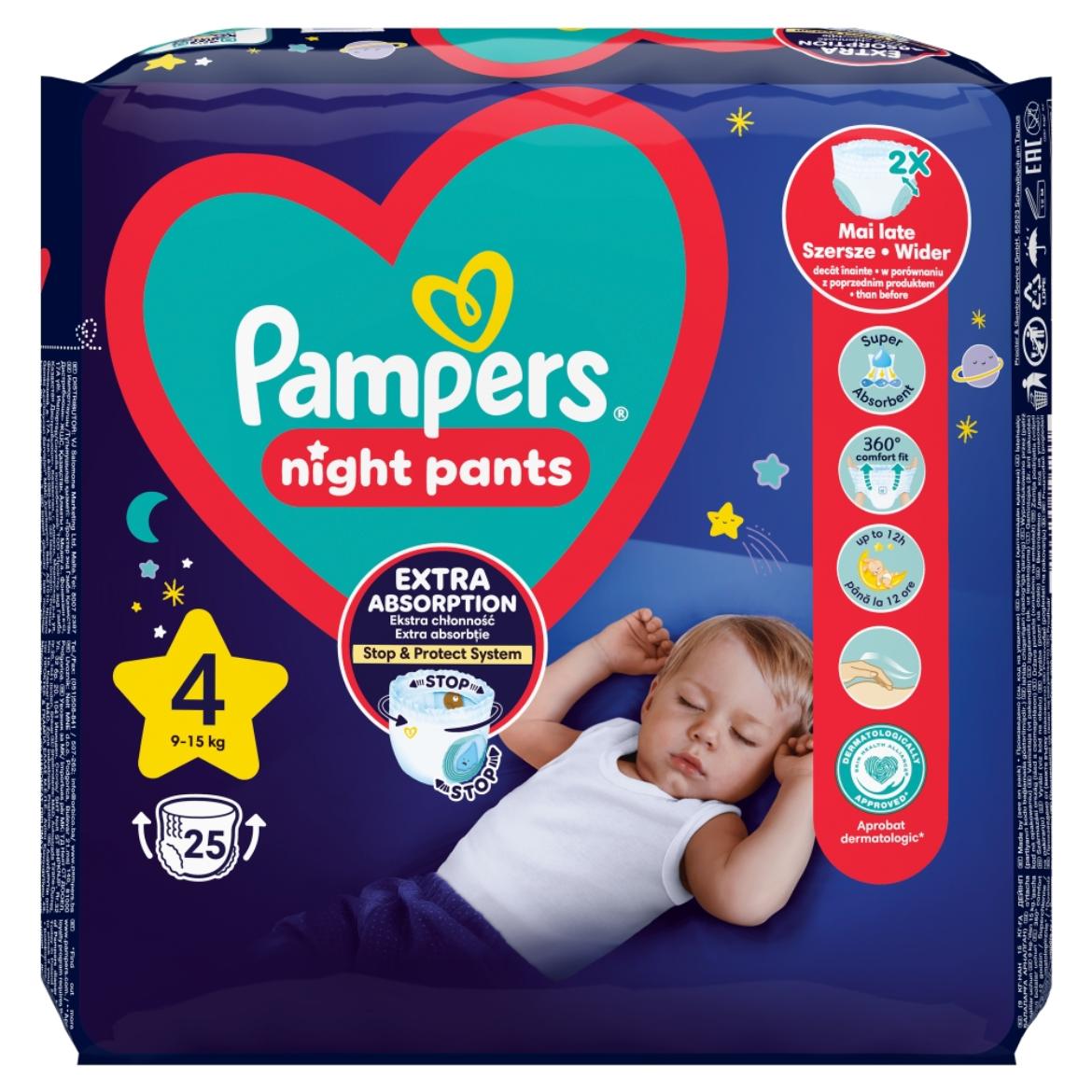 Pampers Night Pants Éjszakai Bugyipelenka, 4 Méret, 25 Bugyipelenka, 9kg-15kg
