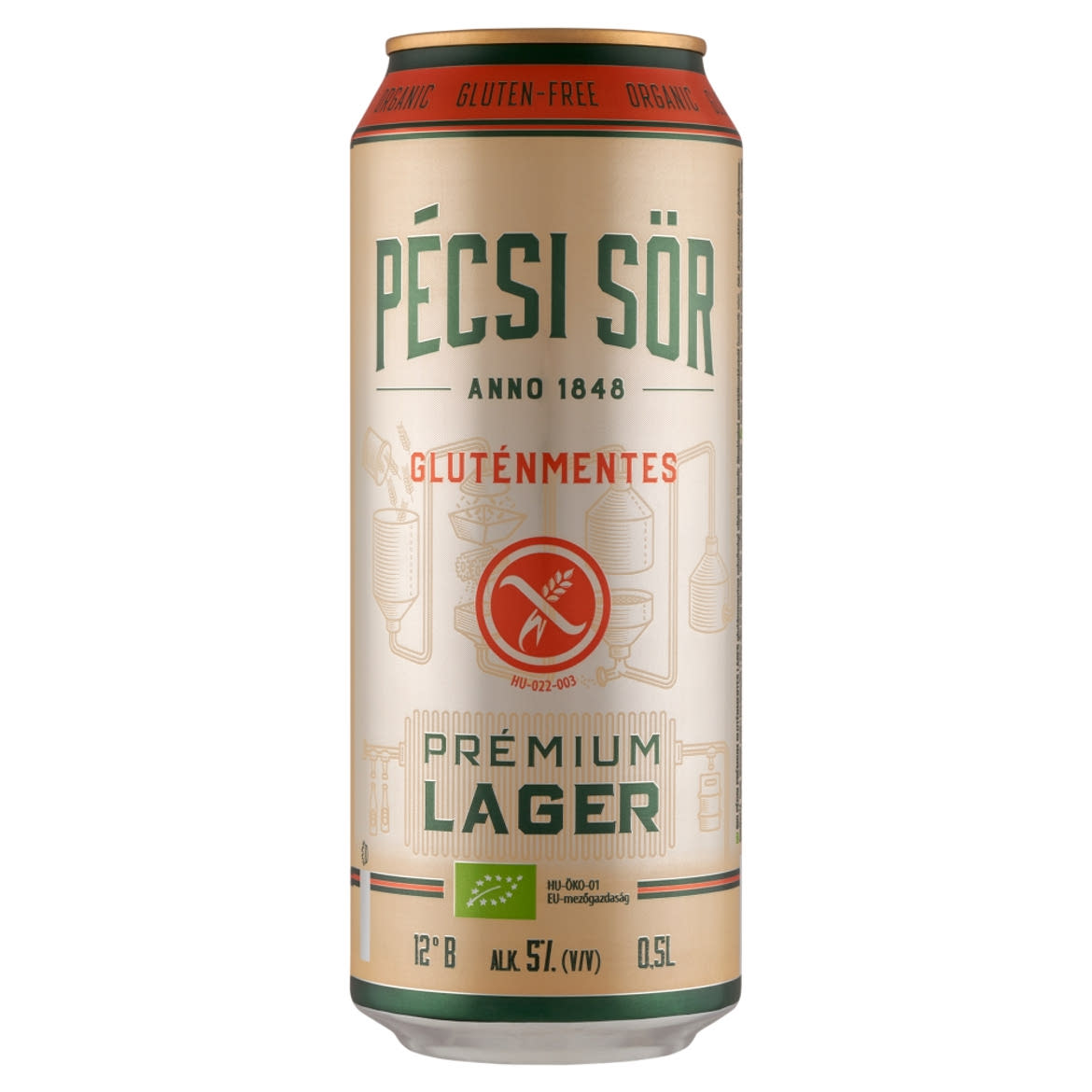 Pécsi Sör BIO prémium gluténmentes lager 5%, + 50 ft betétdíj, 0,5 L