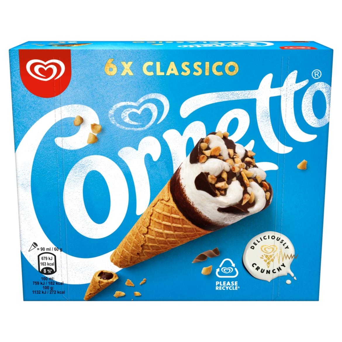 Cornetto Classico vanília ízű jégkrém kakaós bevonatú ostyatölcsérben 6x, 3, 6x90 ml, 540 ml