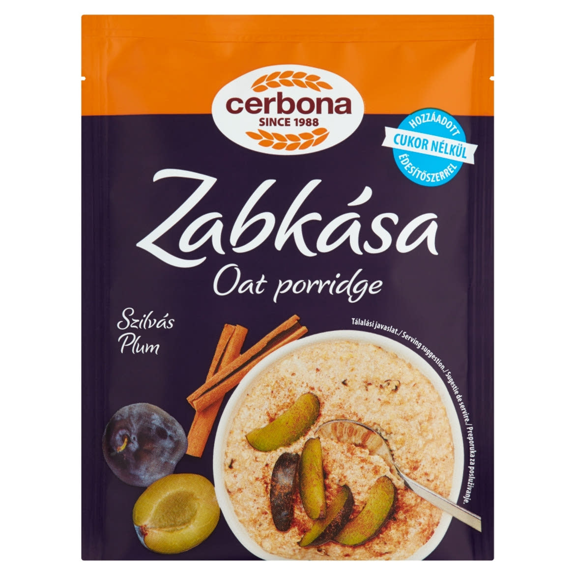 Cerbona szilvás zabkása cukor hozzáadása nélkül, édesítőszerrel