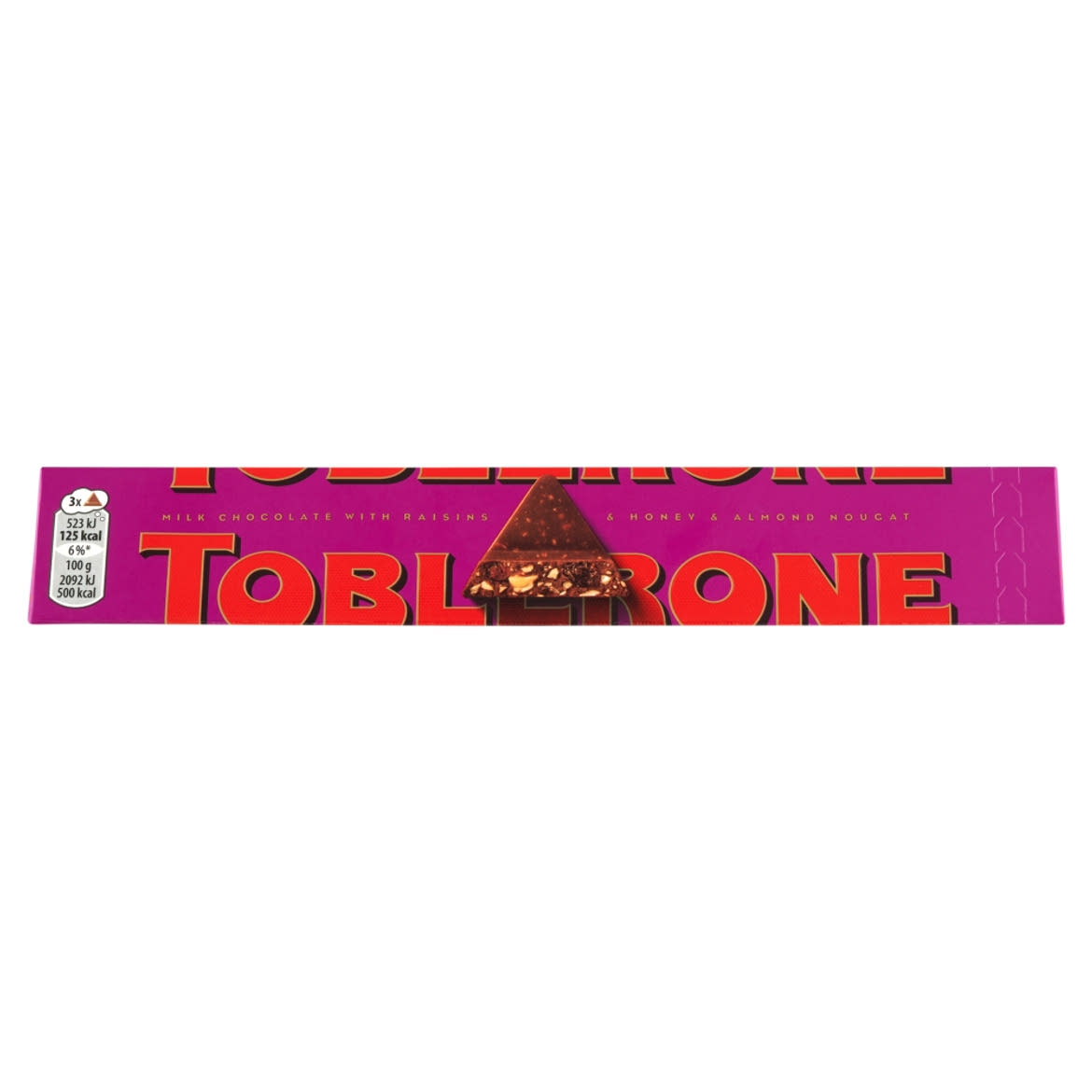 Toblerone svájci tejcsokoládé mazsolával, mézzel és mandulával