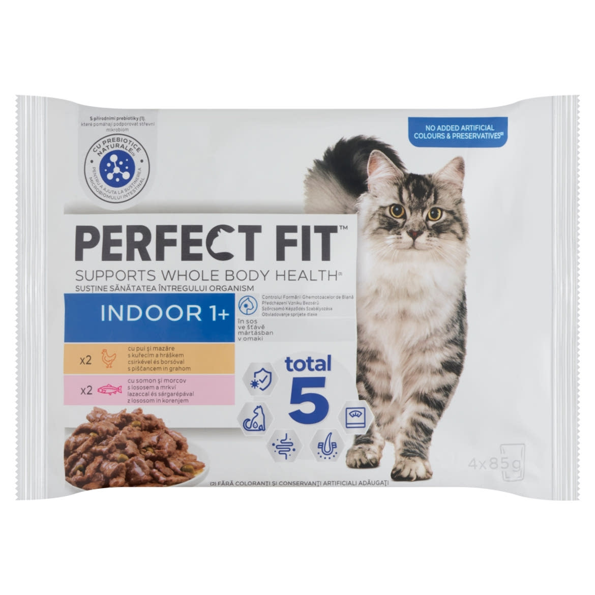 Perfect Fit Indoor 1+ teljes értékű állateledel mártásban felnőtt macskáknak 4 x  (340 g)