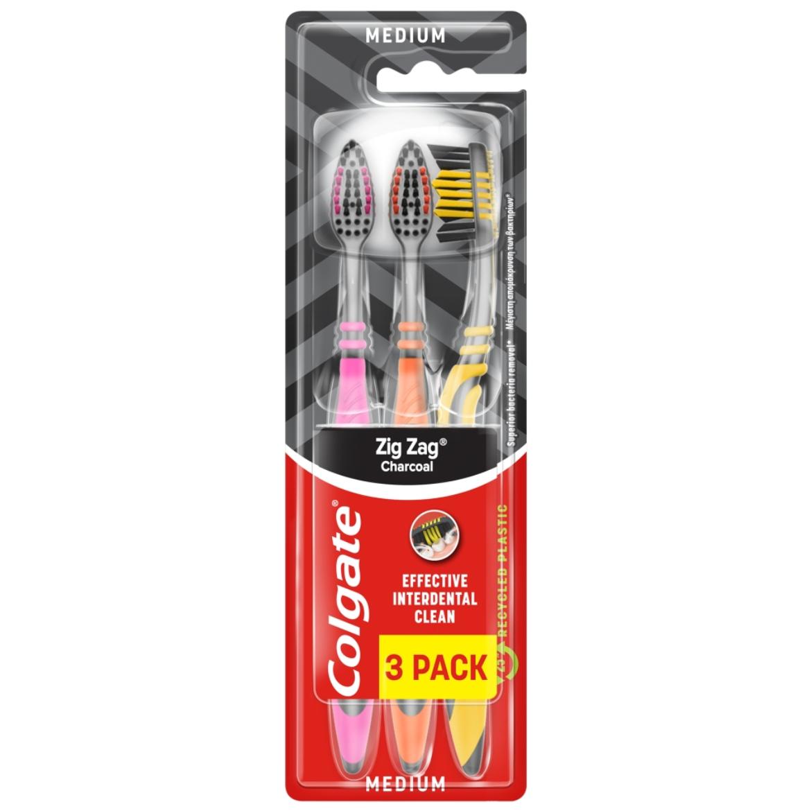 Colgate ZigZag Charcoal közepes fogkefe 3 db