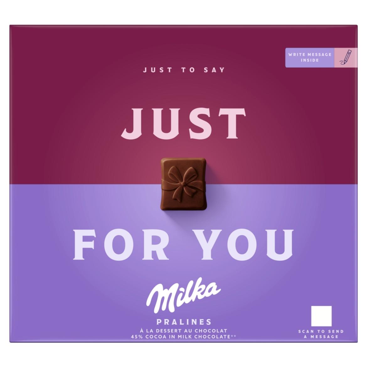 Milka Just for You magas kakaótartalmú tejcsokoládé praliné kakaós krémtöltelékkel