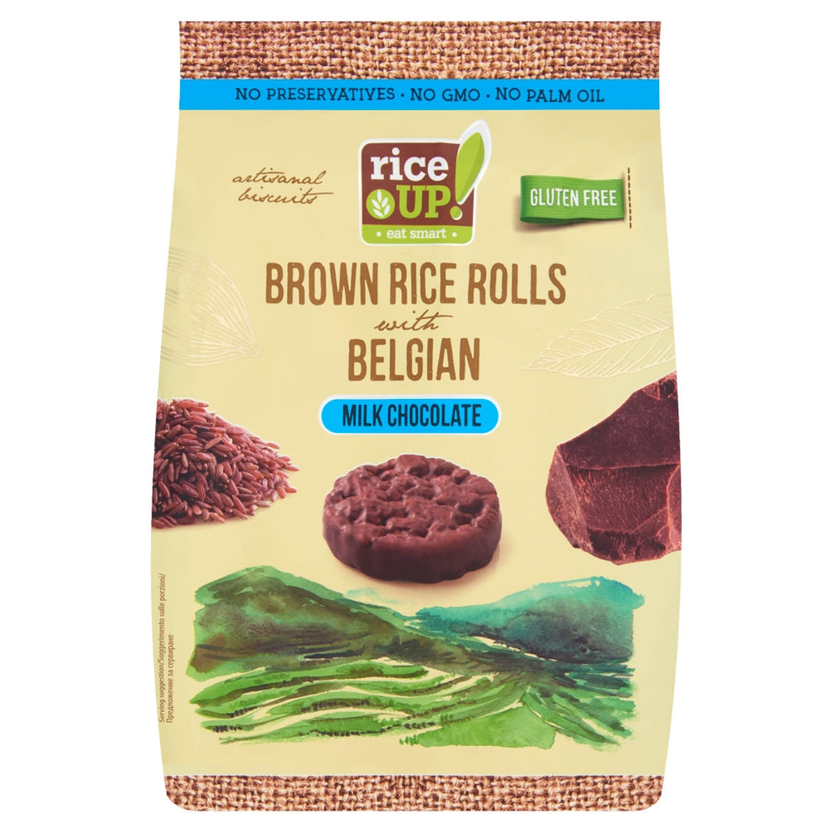 RiceUp! Eat Smart teljes kiőrlésű barna rizs snack tejcsokoládéval