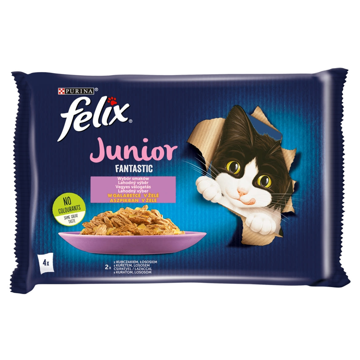 Felix Fantastic Junior Csirkével/Lazaccal aszpikban nedves macskaeledel 4 x