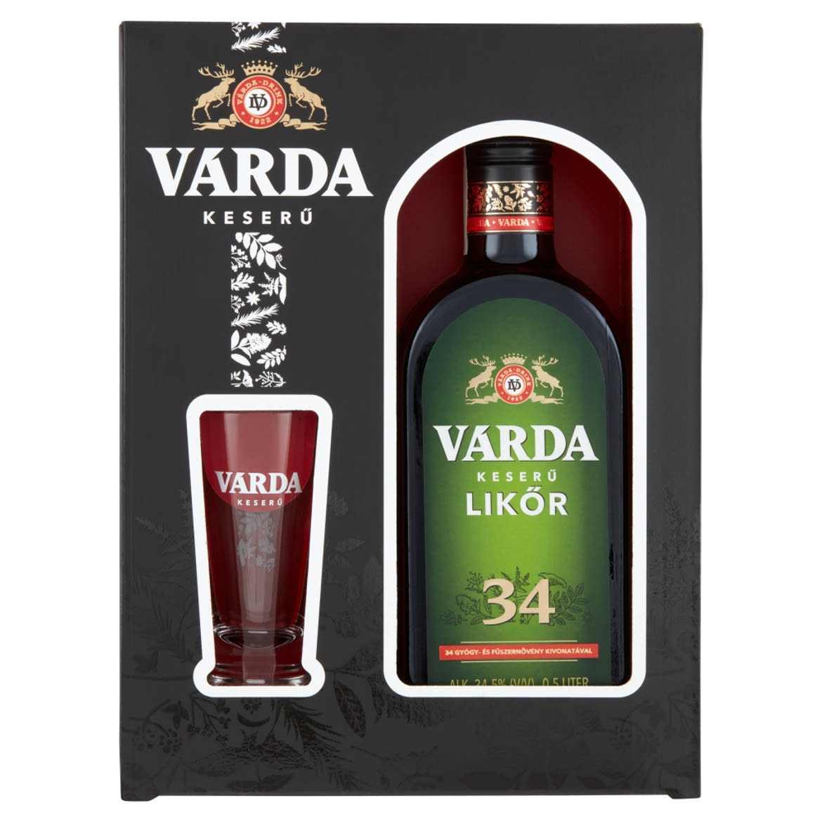 Várda Keserű likőr + 1 pohár díszdobozban 34,5%
