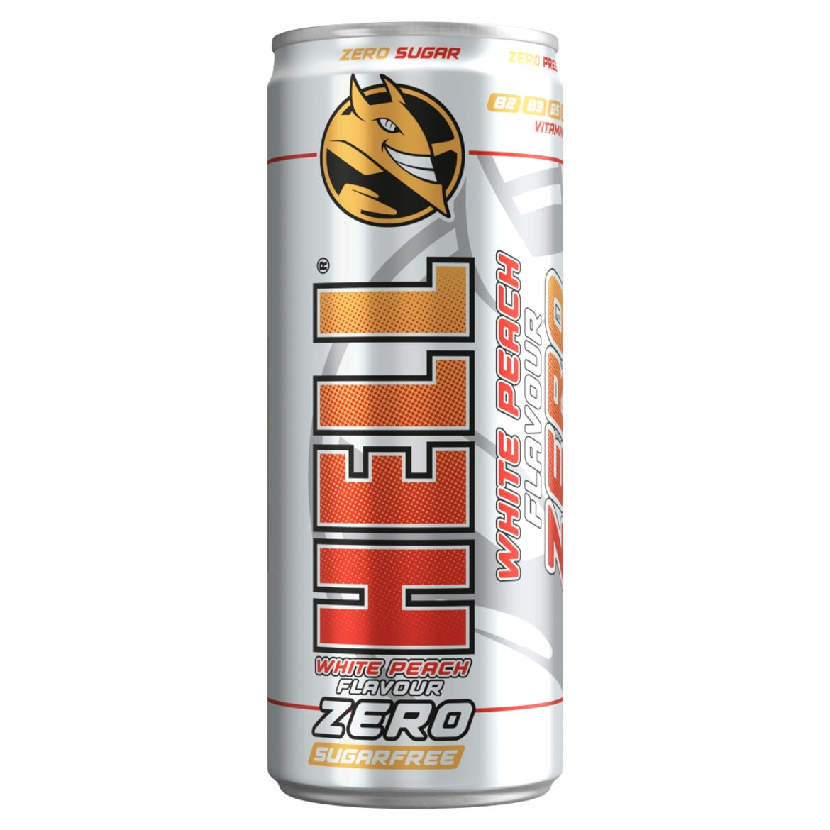 HELL Zero fehér őszibarackízű, koffeintartalmú, szénsavas, alkoholmentes ital