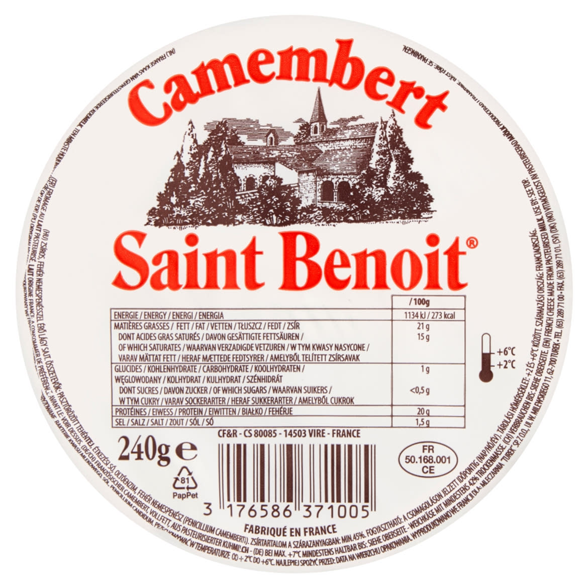 Saint Benoit camembert zsíros, fehér nemespenésszel érő lágy sajt