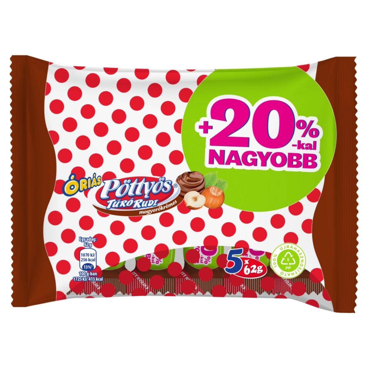 Pöttyös Óriás Túró Rudi mogyorókrémes túródesszert kakaós étbevonattal 5 x  (310 g)