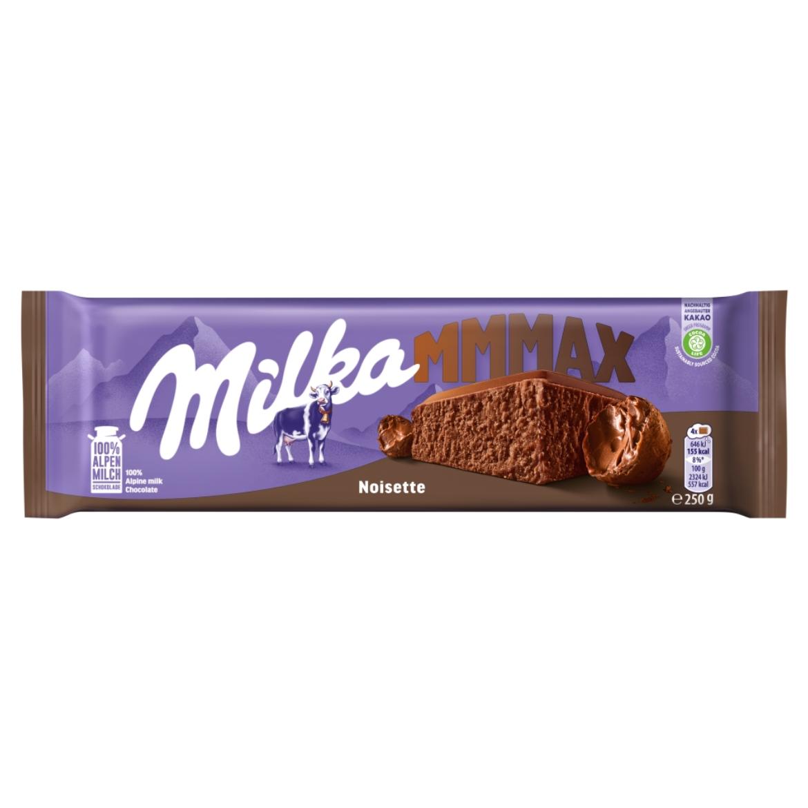 Milka Mmmax Noisette alpesi tej felhasználásával készült tejcsokoládé mogyorómasszával