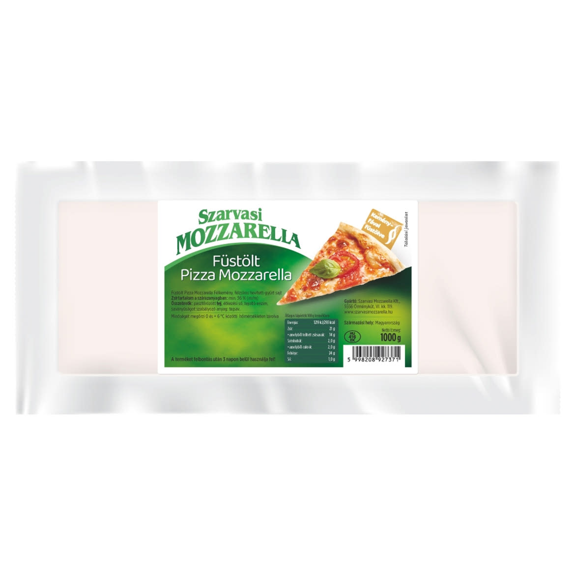 Szarvasi Mozzarella füstölt pizza mozzarella félkemény, félzsíros hevített-gyúrt sajt
