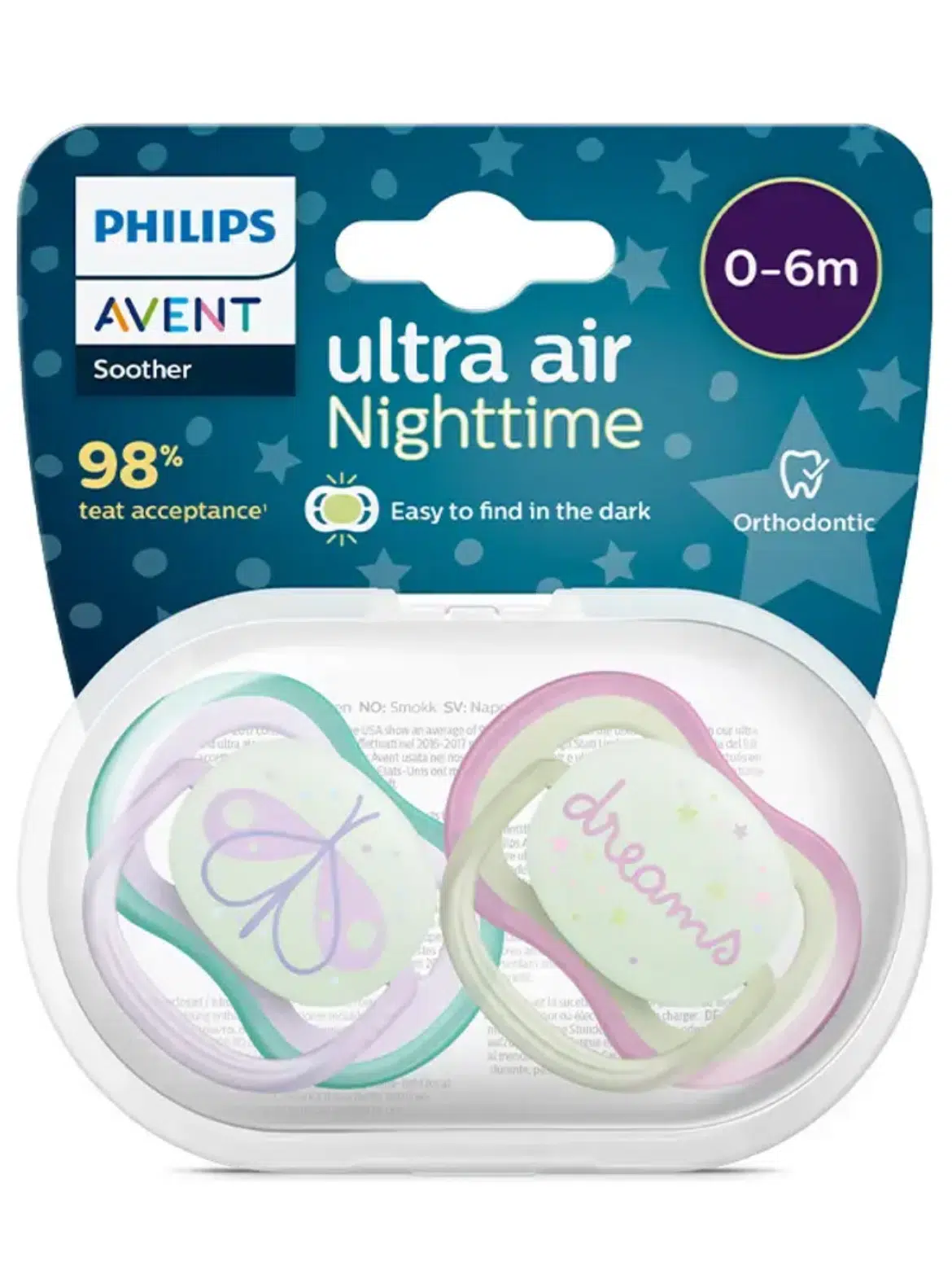 Philips Avent ultra air éjszakai cumi 0 - 6 hó lányos 2 db
