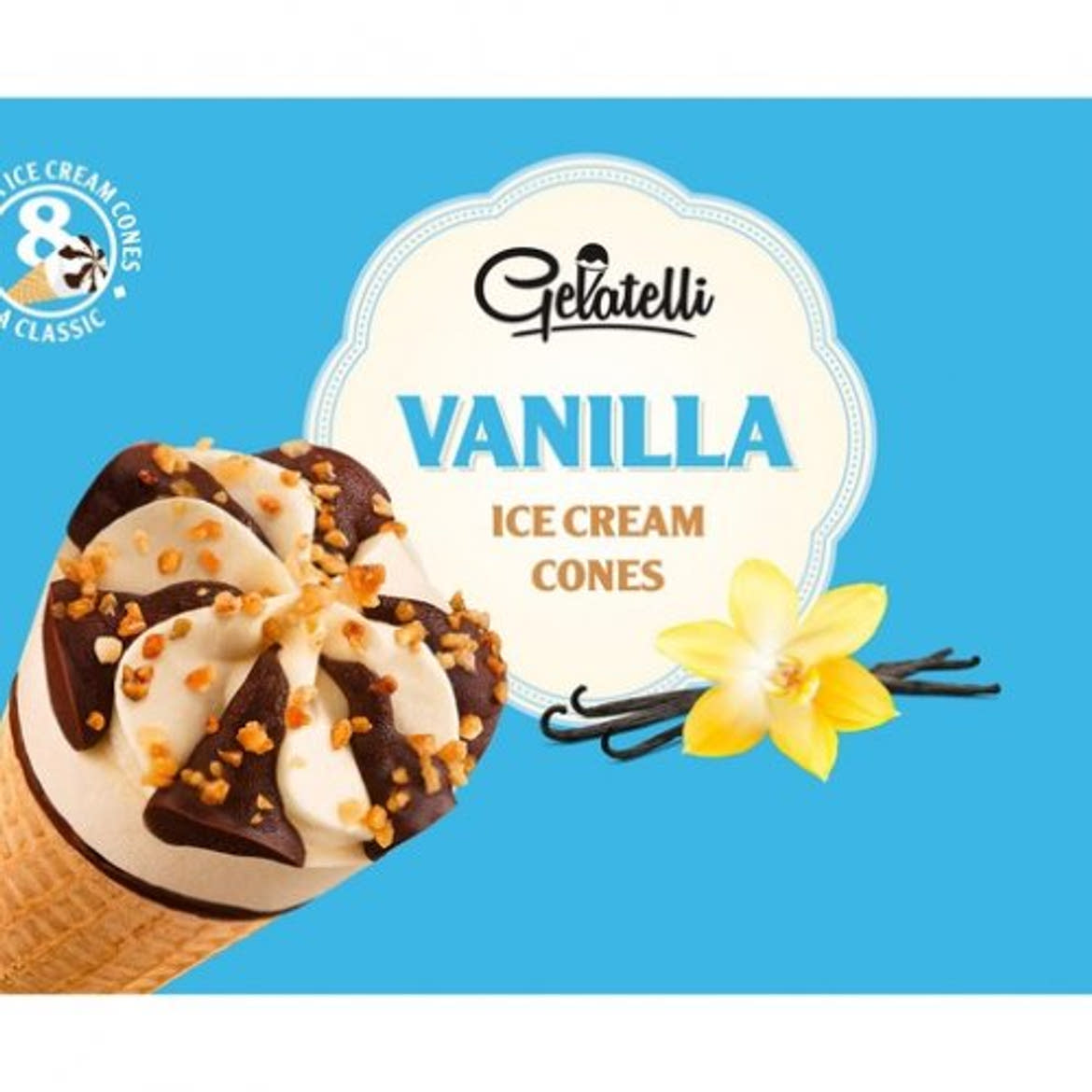 Gelatelli tölcséres jégkrém vaniliás 8db