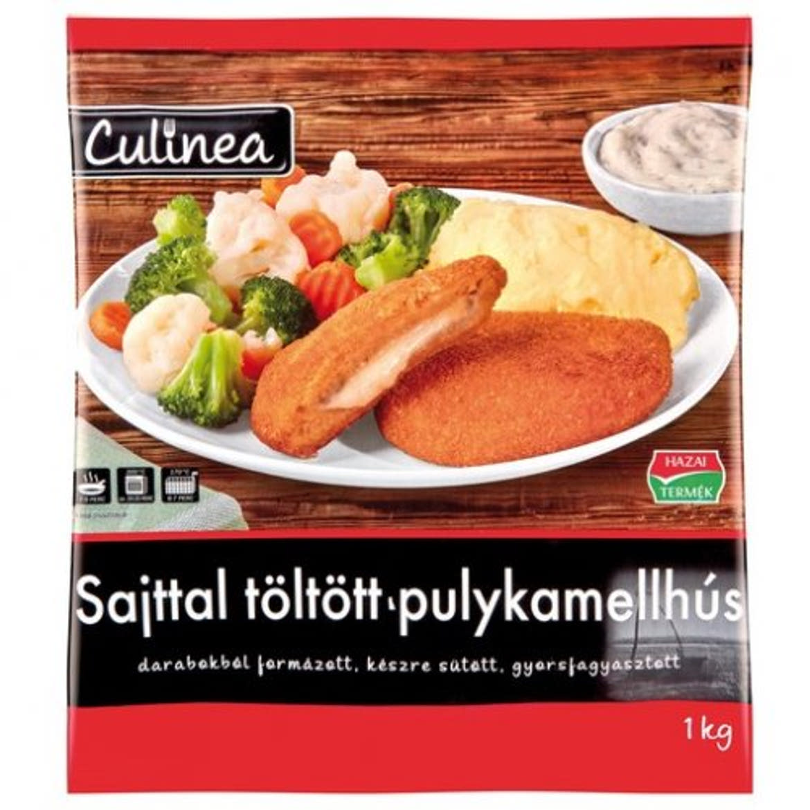 Culinea Sajttal töltött pulykamell panírozott készre sütött, gyorsfagyasztott, 1 kg