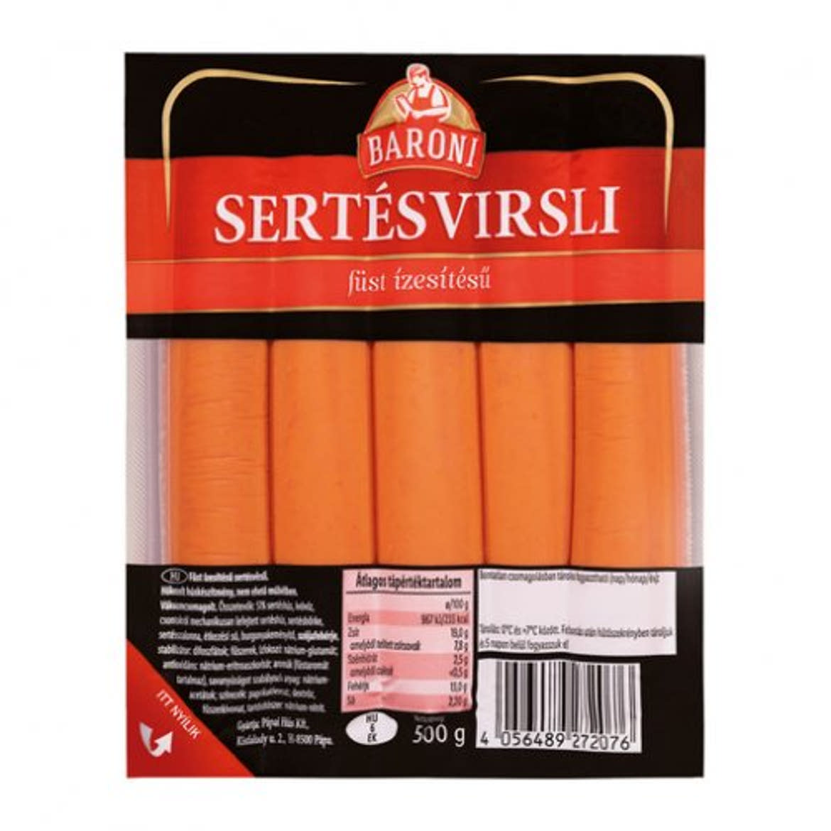 BARONI sertésvirsli, füst ízesítésű, 500 g