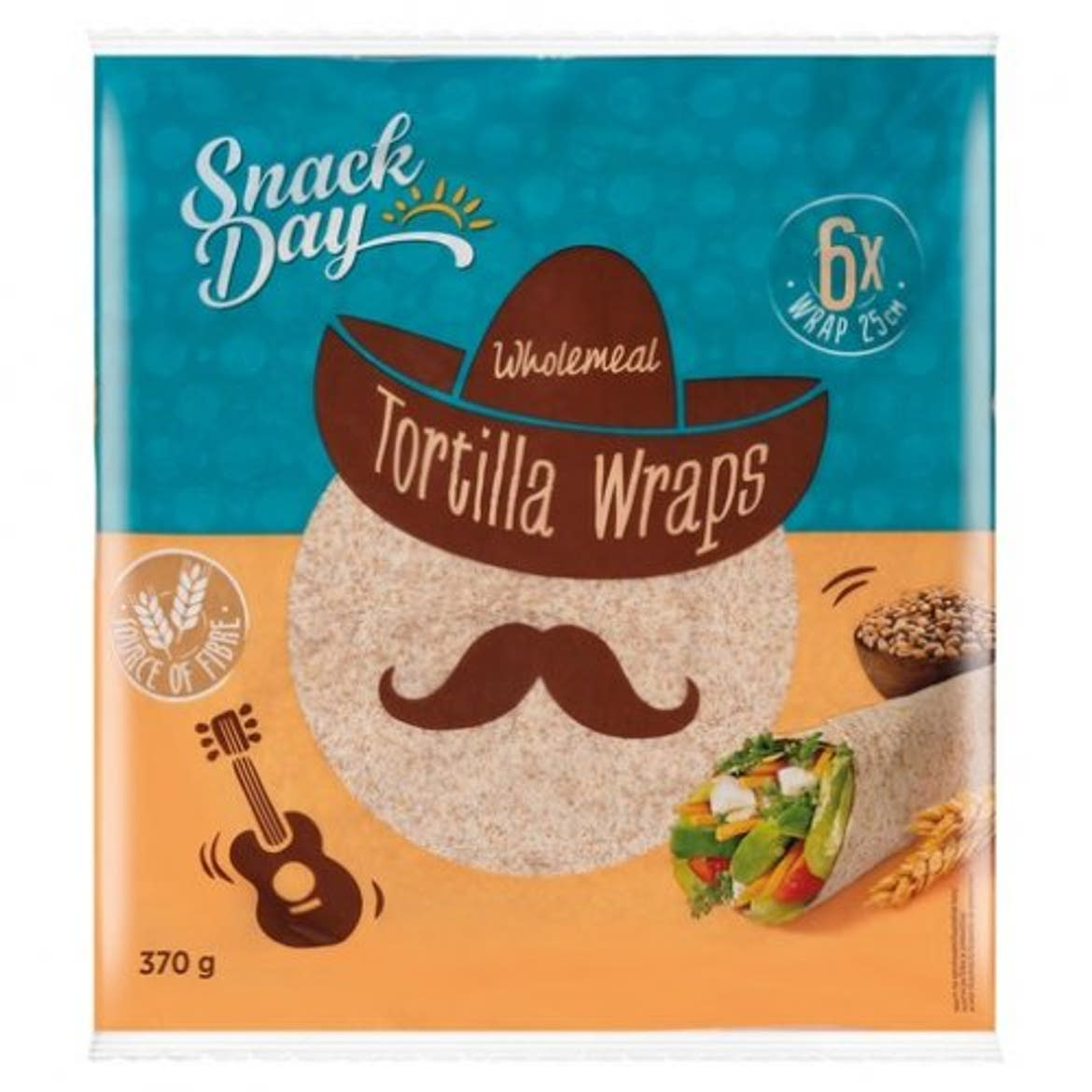 Snack Day Tortilla Wraps teljes kiőrlésű, 370 g