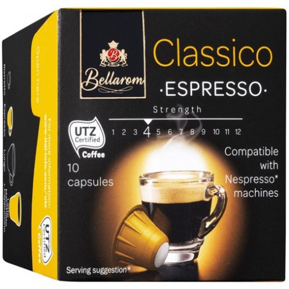 Bellarom Kávékapszula Classico Nespresso géphez, őrölt, pörkölt arabica kávét tartalmazó egyadagos kávékapszulák 10x5 g, 10 db