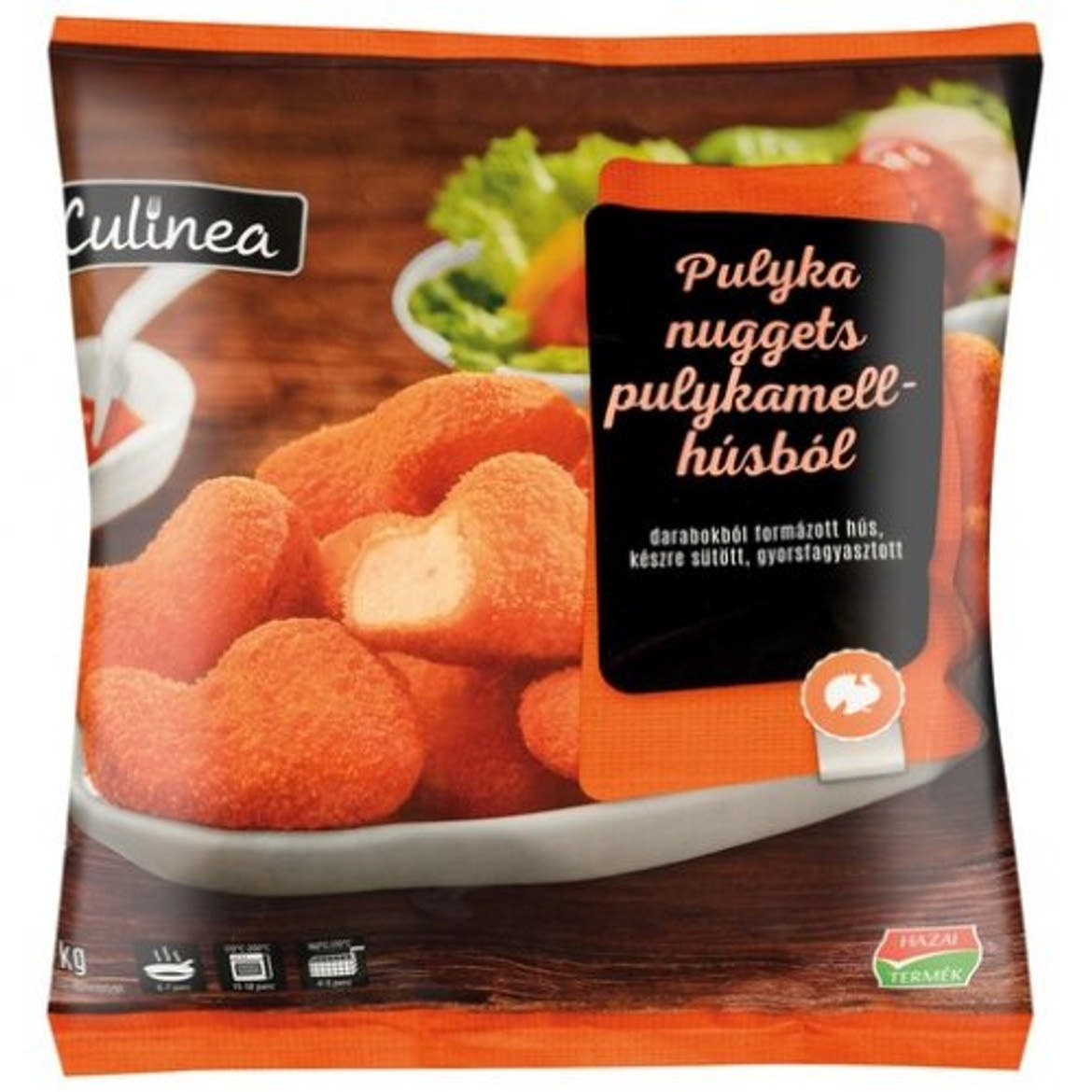 Culinea Pulyka nugetts, pulykamell húsból, formázott, készre sütött, gyorsfagyasztott, 1 kg