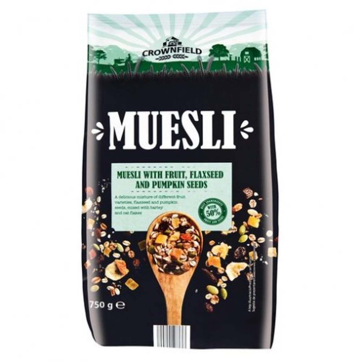 CROWNFIELD Müzli gyümölcsökkel, pekándióval, tökmaggal, mandulával, mogyoróval