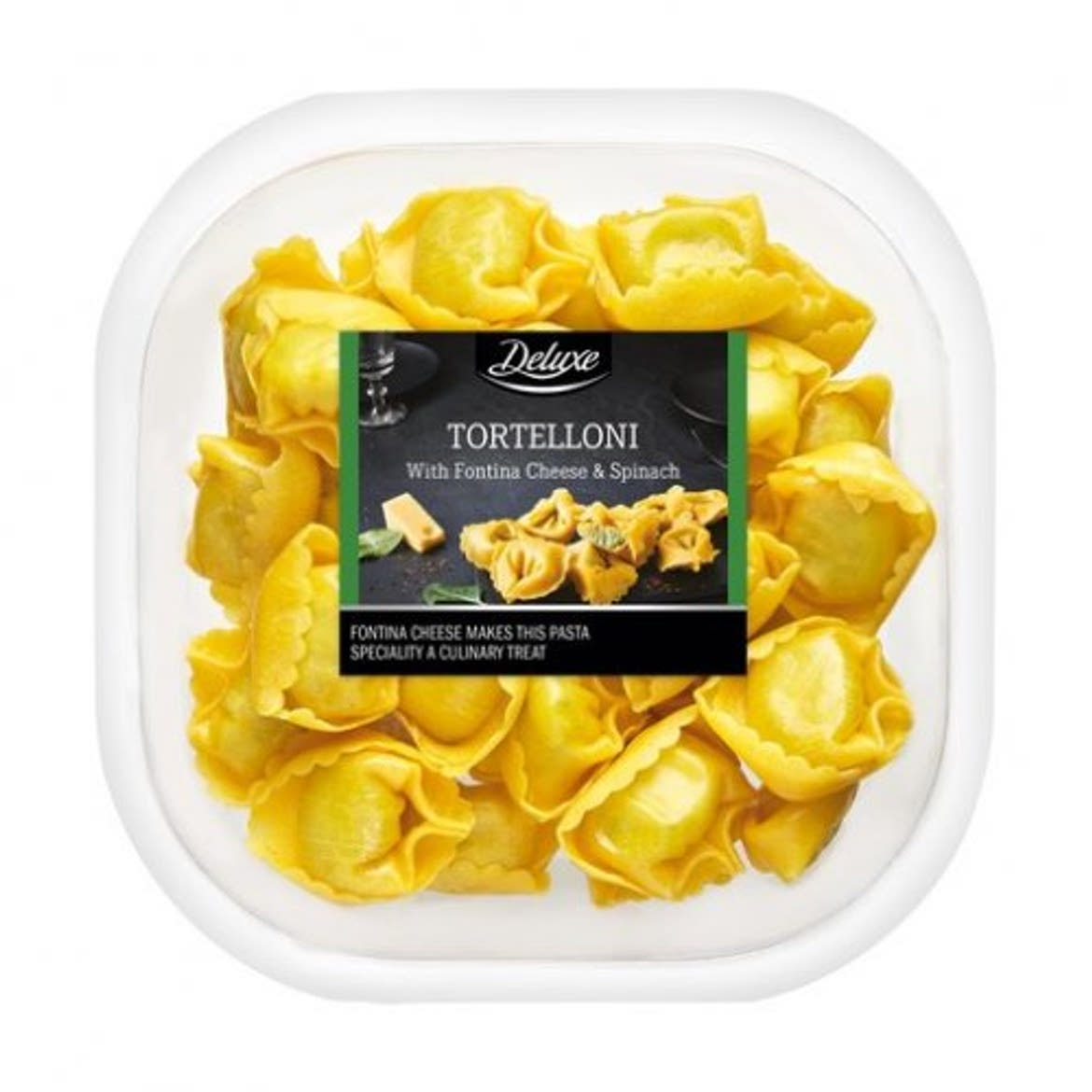 Deluxe Töltött friss tészta Tortelloni spenóttal és Fontina sajttal töltve, 250 g