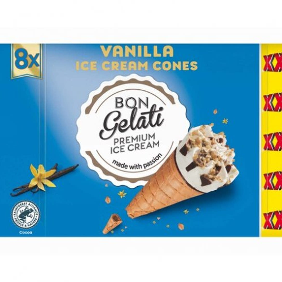 Bon Gelati, Tölcséres jégkrém vaníliás 8 x 120 ml (960 ml) / 8 x 71 g (568 g)