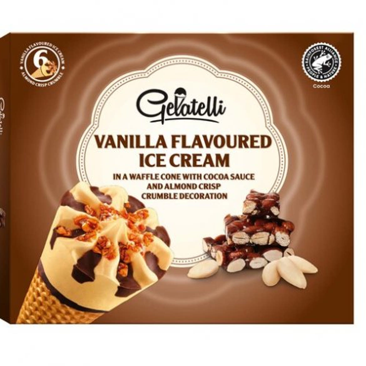 Gelatelli Tölcséres jégkrém vaníliás 6 x 120 ml, 720 ml