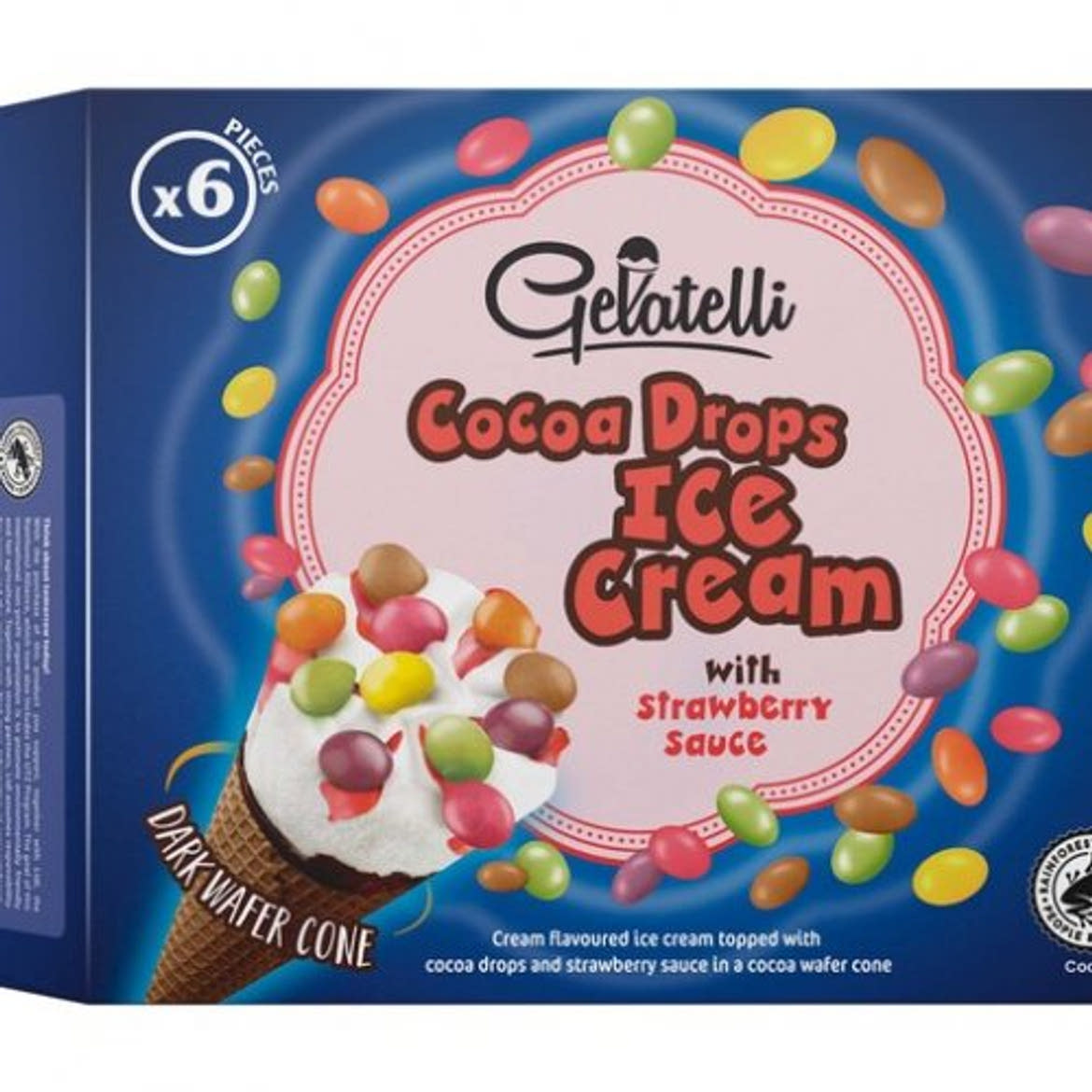 Gelatelli Tölcséres jégkrém Vaníliás eperszósszal, 6x120 ml, 720 ml