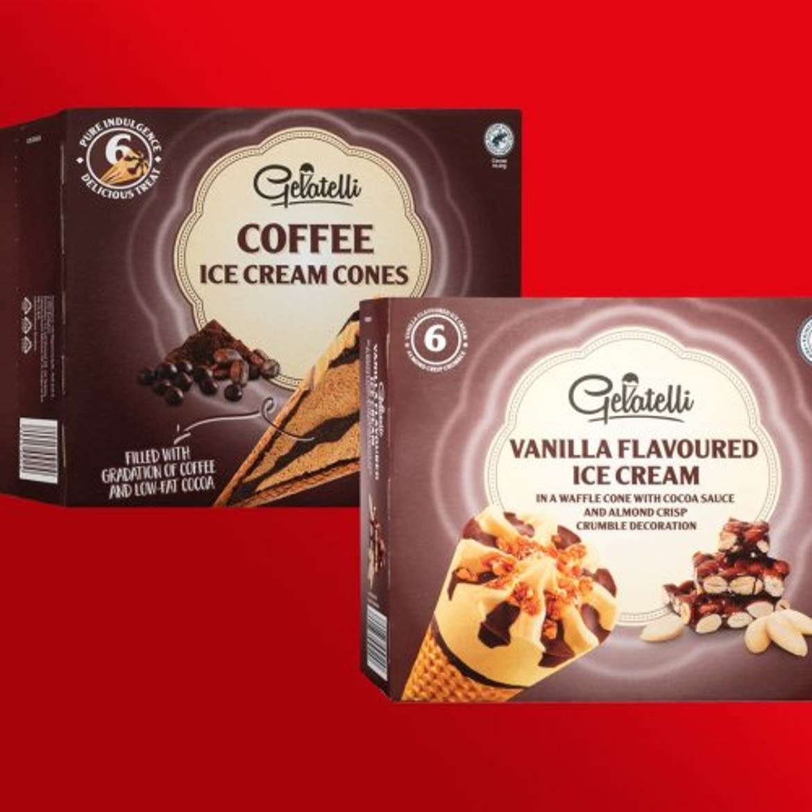 Gelatelli Kávés/mandula tölcséres jégkrém, 6 x 120 ml / 6 x 75 g