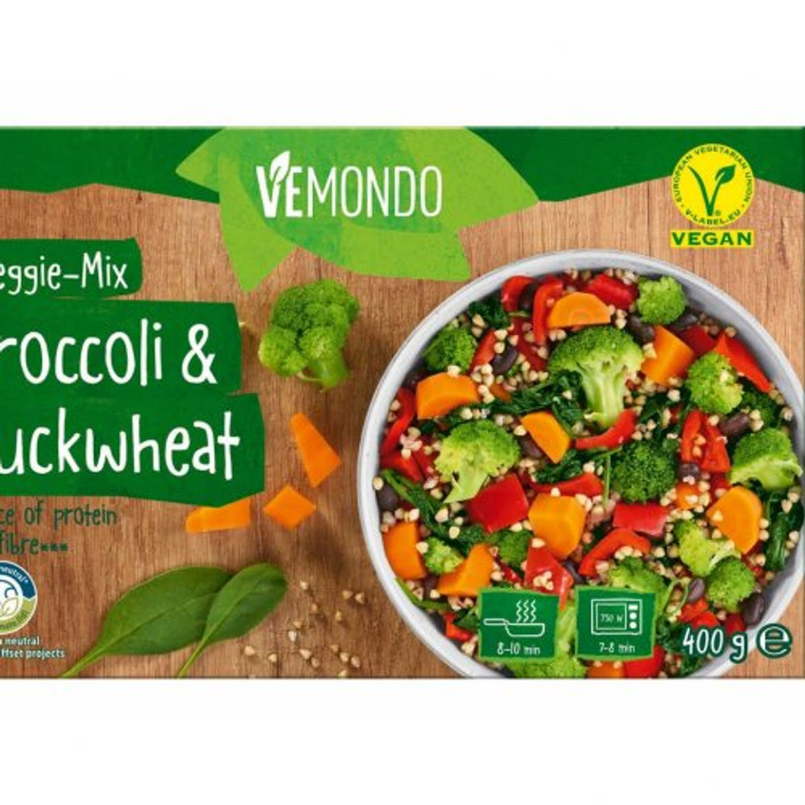 VEMONDO Veggie Mix, zöldségkeverék hajdinával, brokkolival és feketebabbal, gyorsfagyasztott, 400 g