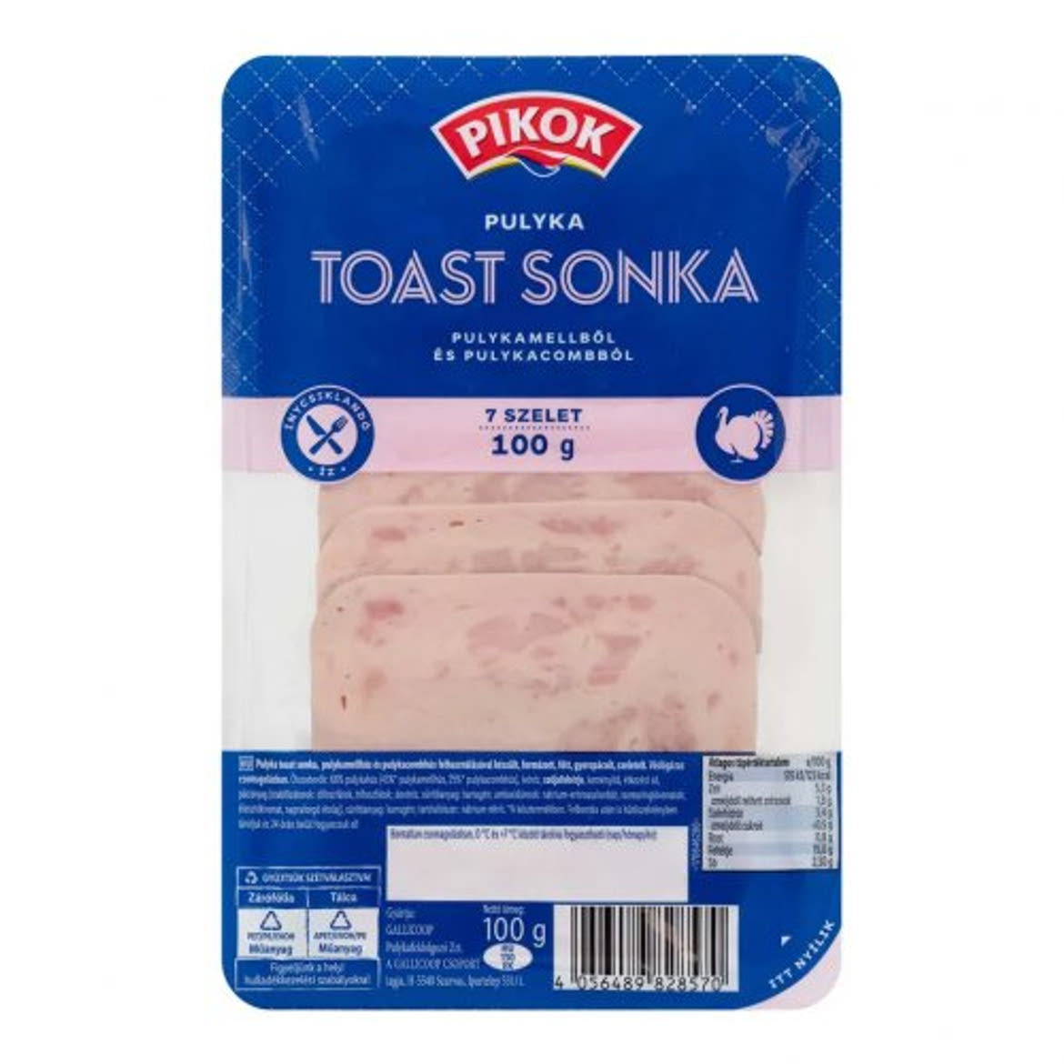 PIKOK, Toast sonka szeletek pulykamell és pulykacombból, 100 g